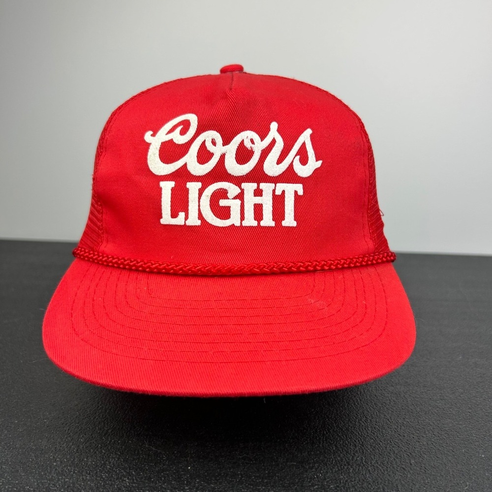 Vintage 90s Coors Light Trucker Hat Cap Snap Back Adjustable Red Beer Adult